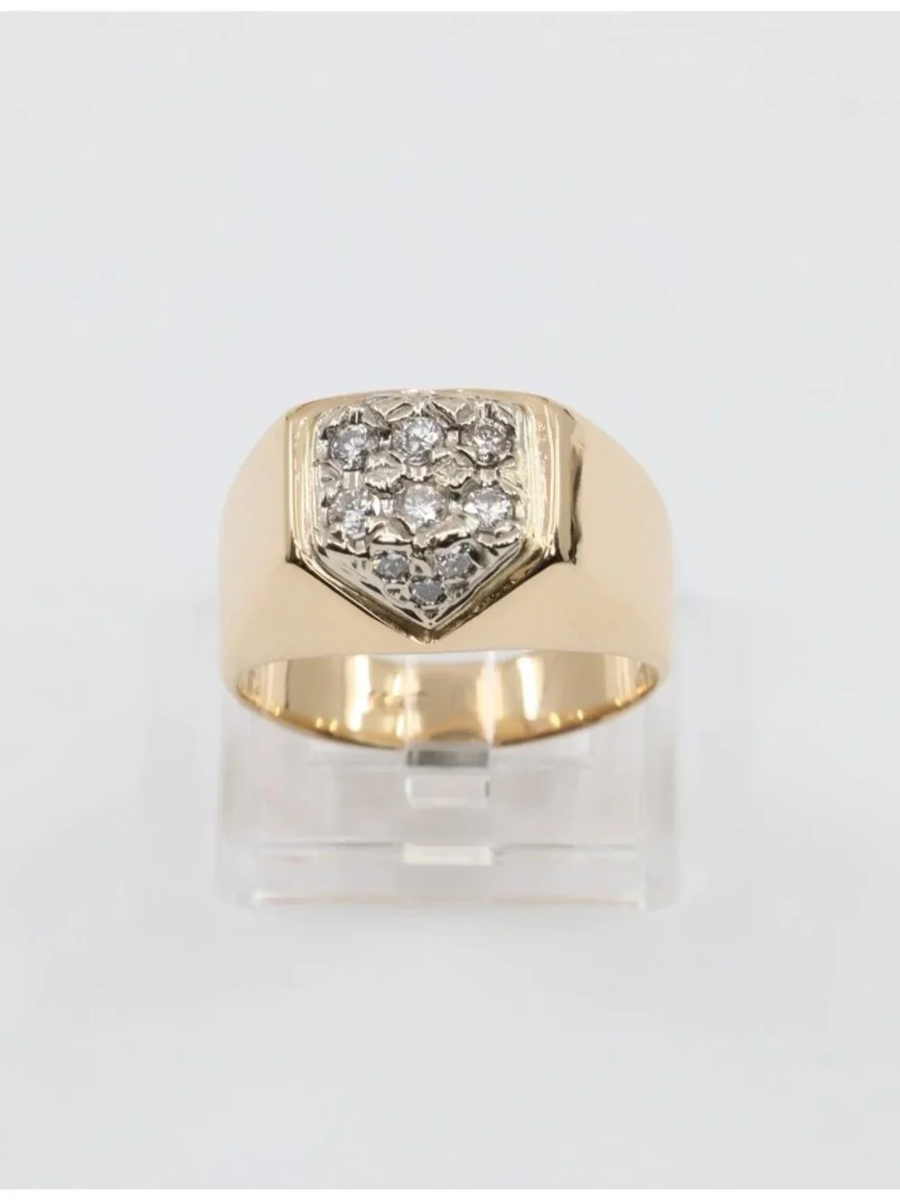 Vintage 14K Karat Solid Yellow Gold Diamond Cluster Men's Signet Ring - Size 8
